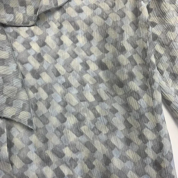 SOLD Armani Collezioni Vintage Y2K Gray 3/4 Crop Sleeve Ruffle Neck Sheer Silk - Picture 6 of 14